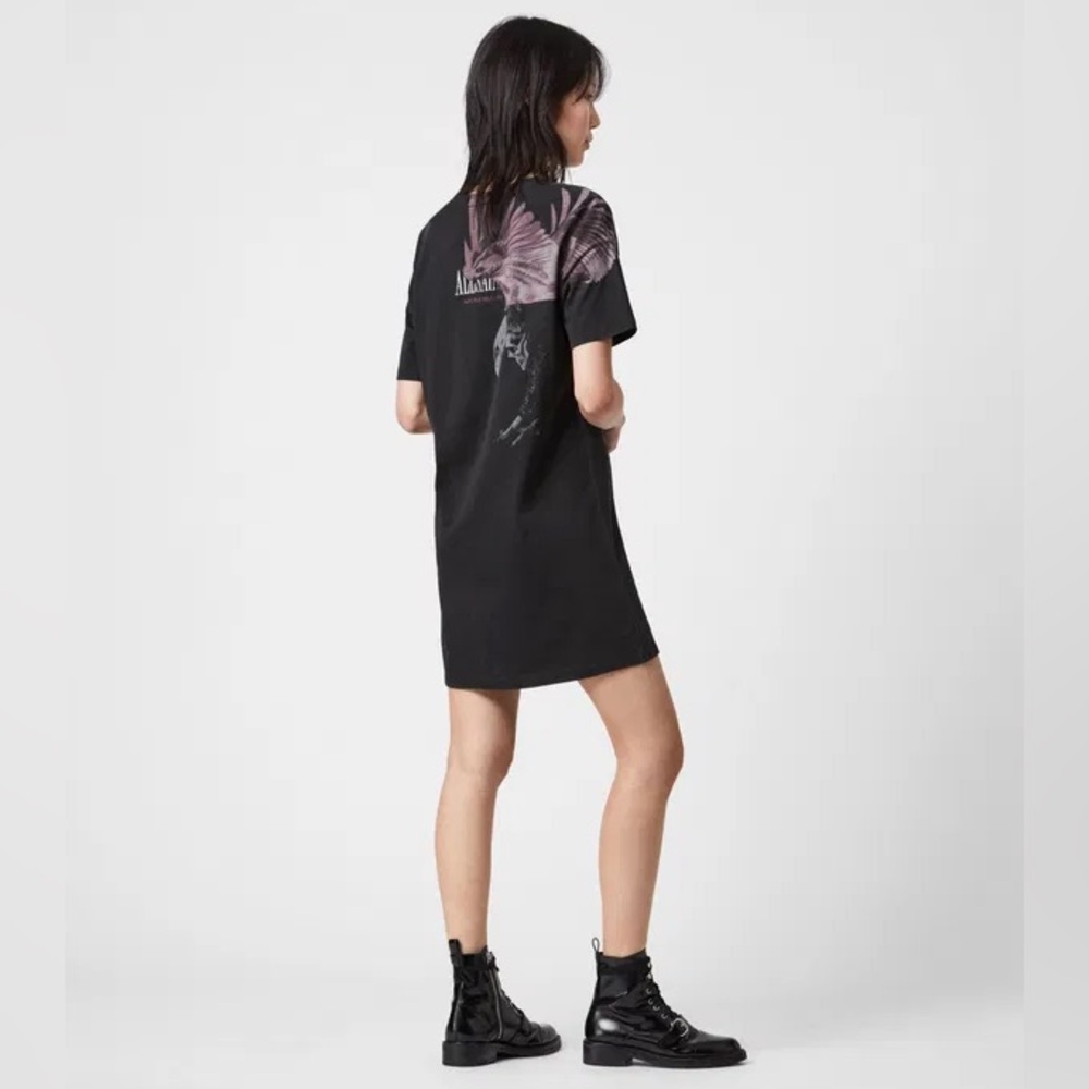 AllSaints Black Short Sleeve Tee with Pink Shoulder Accent - Picture 12 of 12